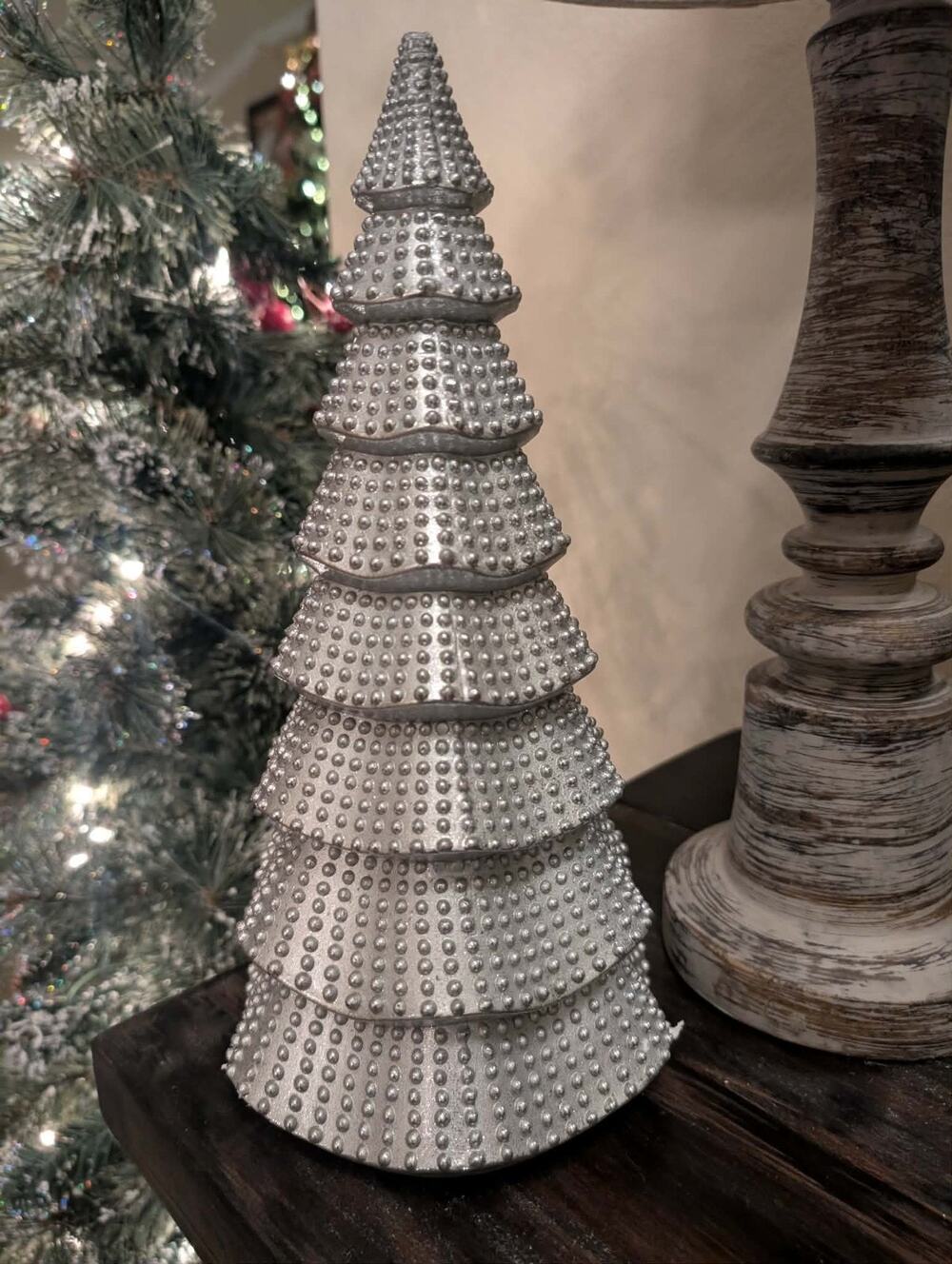 NEW! Polyresin Silver Christmas Tree Figurine Holiday Decorative Tabletop Decor